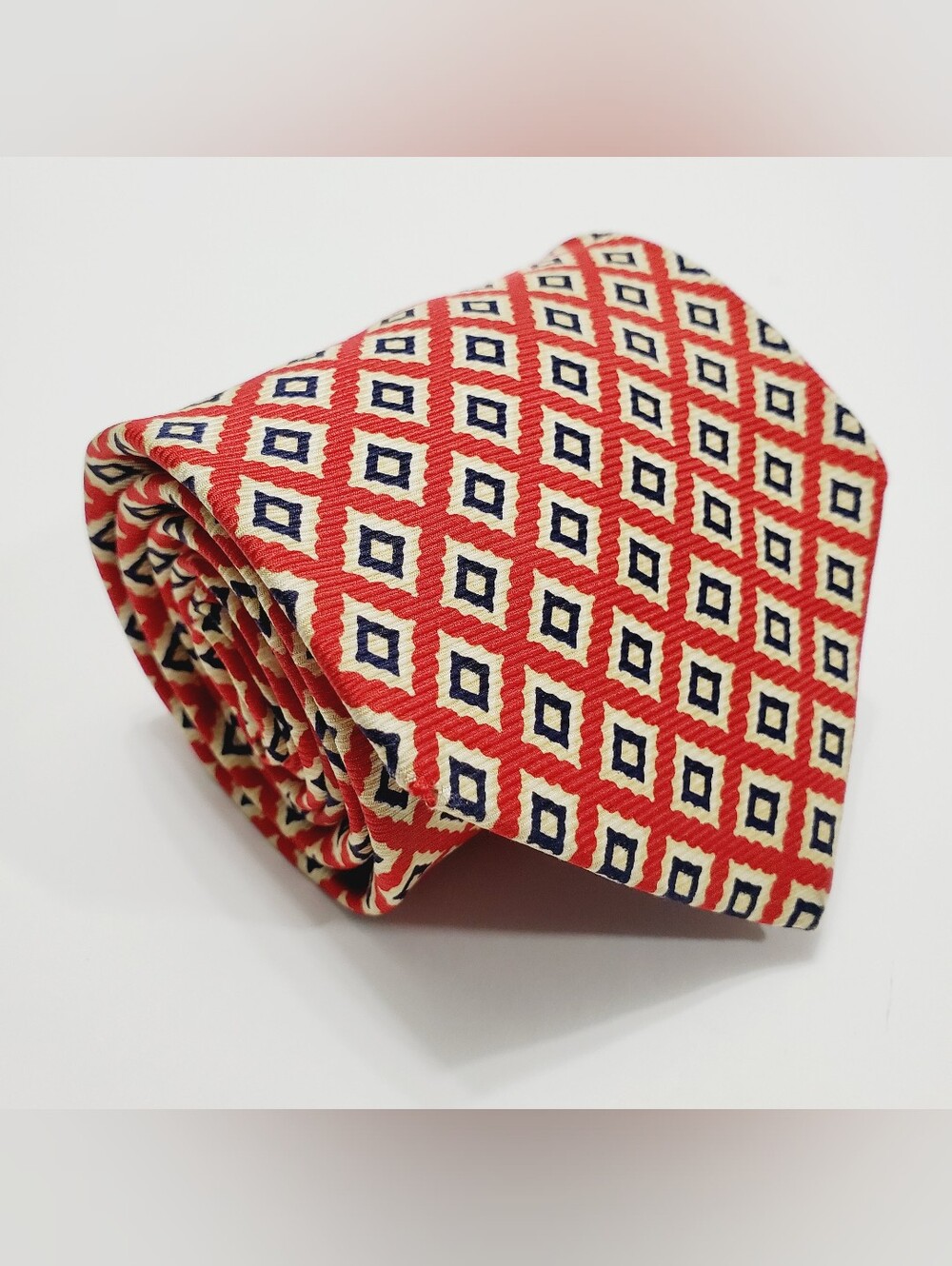 Brooks Brothers Makers Men's Silk Neck Tie Red Geometric Pattern 57x3.75"